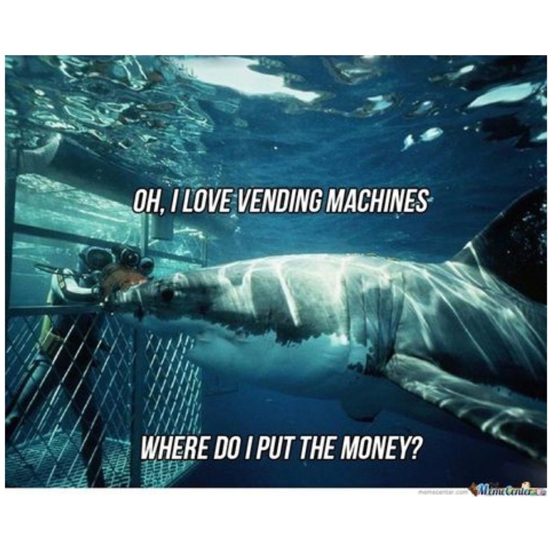 Vending machine shark scuba diving meme