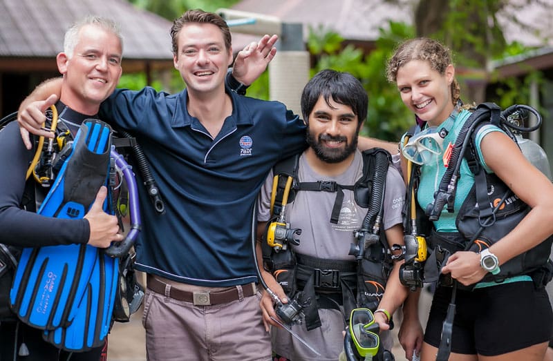Marcel van den Berg with scuba divers at Sairee Cottage Diving on Koh Tao