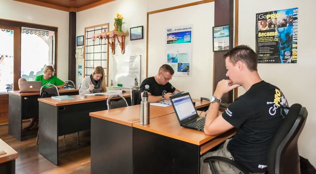 Marcel van den Berg working on scuba diving education and training content