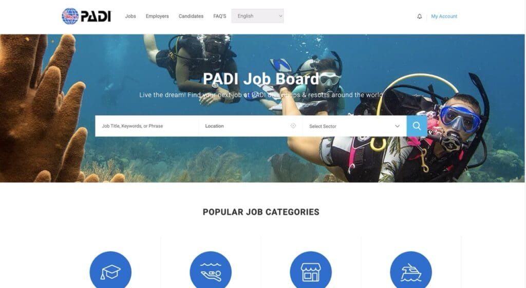 PADI Job Board for finding Divemaster and scuba diving jobs worldwide